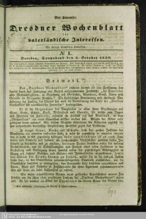 No. 1. Dresden, Sonnabend den 5. October 1839