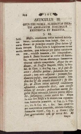 Articulus III. Opus Diei Primæ, Præsertim creatio Angelorum eorumque Existentia et Essentia.