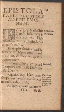 Epistola Pauli Apostoli Ad Philemonem.