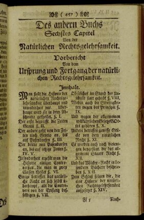 Des andern Buchs Sechstes Capitel Von der Natürlichen Rechtsgelehrsamkeit.