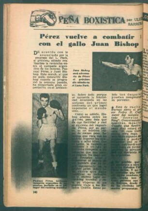 Pérez vuelve a combatir con el gallo Juan Bishop : Peña Boxistica