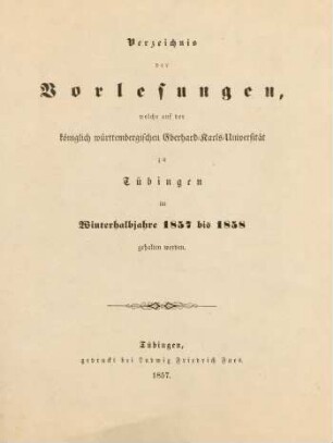 Vorlesungsverzeichnis 1857/58