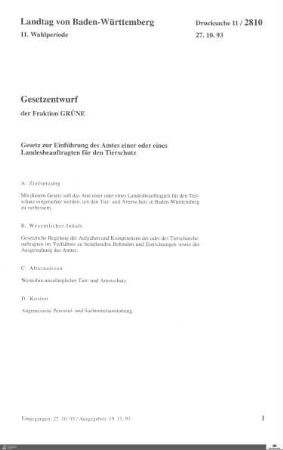 Gesetzentwurf der Grünen: Landesbeauftragter für den Tierschutz