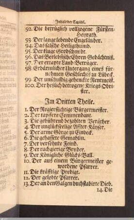 Inhalt der Capitel. Im Dritten Theile.