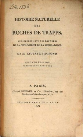 Histoire naturelle des roches de Trapps : considérée sous les rapports de la géologie et de la minéralogie