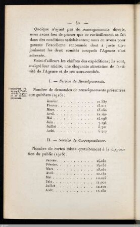 Statistiques résumant l'activité de l'Agence de renseignements