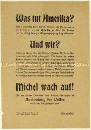 Flugblatt gegen die Nutzung landwirtschaftlicher Erzeugnisse zur Alkoholherstellung im Zuge der Revolution 1918/1919