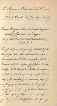 54tes Blatt. Den 1ten Dezember 1810. [handschriftlich, lithographiert]
