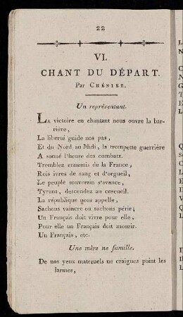 VI. Chant Du Départ. Par Chénier.