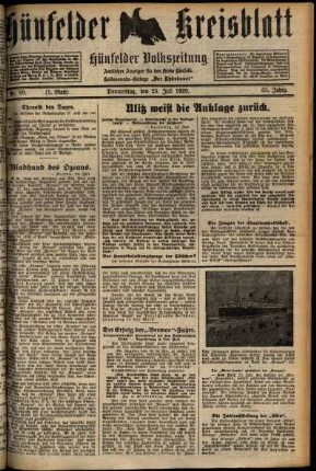 Erste Ausgabe vom Donnerstag, den 25. Juli 1929.