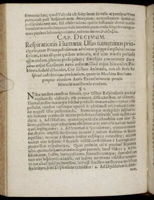Cap. Decimum. Respirationis Humanæ Usus tum minus principales [...]