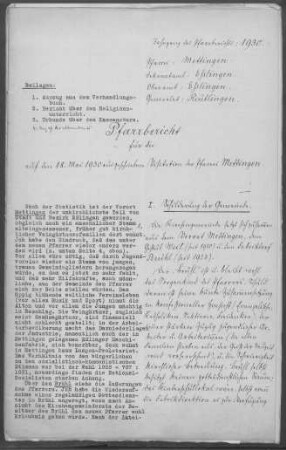 Esslingen-Mettingen mit Brühl und Weil: Pfarrbericht 1930
