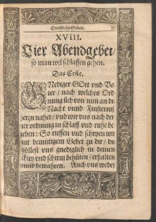 XVIII. Vier Abendgebet/ so man wil schlaffen gehen. - XXII.