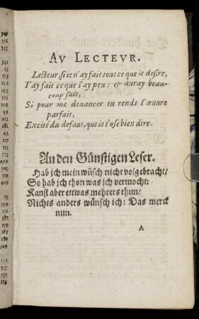 Au Lecteur = An den Günstigen Leser