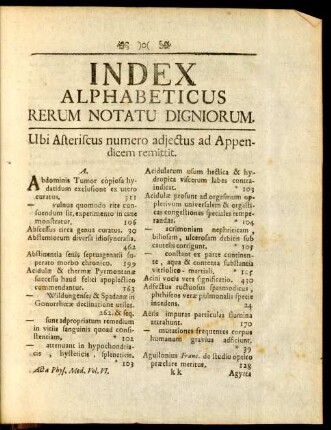 Index Alphabeticus Rerum Notatu Digniorum