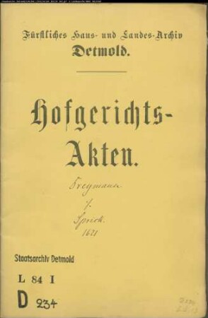 Dreymann, Peters Witwe zu Lemgo gegen Bartold Sprick zu Hörstmar - Schuldforderung