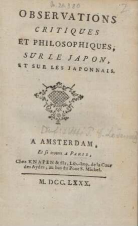 Observations critiques et philosophiques sur le Japon et sur les Japonnais
