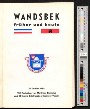 Wandsbek früher und heute : zum 150. Todestag von Matthias Claudius und 60jährigen Vereins-Jubiläum am 21. Januar1965