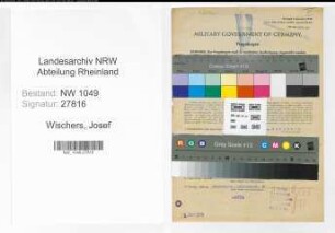 Entnazifizierung Josef Wischers , geb. 07.08.1891 (Zugfuehrer)