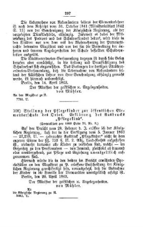 Stellung der Pflegekinder zur öffentlichen Elementarschulen des Ortes. Erklärung des Ausdrucks "Pflegekind" : [V. Elementarschulwesen]