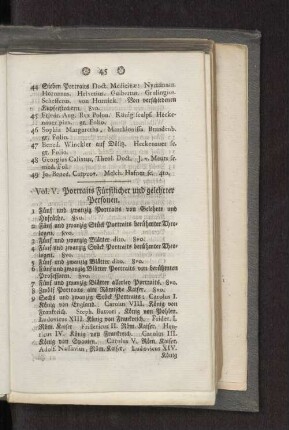 Vol. V. Portraits Fürstlicher und gelehrter Personen.