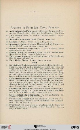Arbeiten in Porzellan, Thon, Fayence (Nr. 401-430)