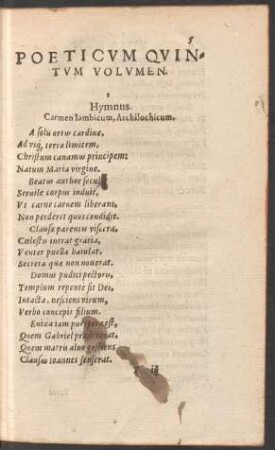 Poeticum Quintum Volumen.
