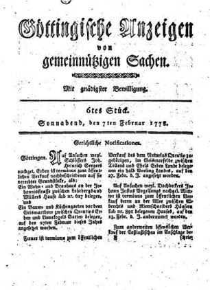 6tes Stück. Sonnabend, den 7ten Februar 1778.