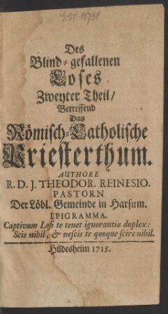 Zweyter Theil: Betreffend Das Römisch-Catholische Priesterthum