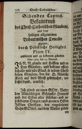 Sibendes Capitel. Bekanntnuß des Christ-Catholischen Glaubens,[...]