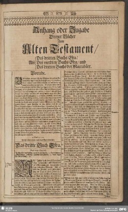 Mit dem Anhang des dritten und vierdten Buch Esrä, und dritten der Maccabäer ...