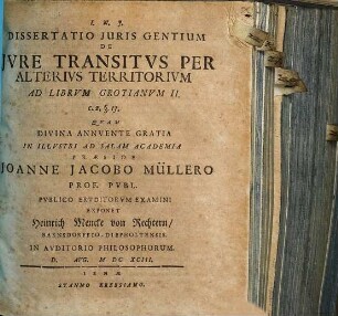 Dissertatio iuris gentium de iure transitus per alterius territorium