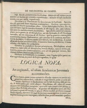 Logica Nova, Sive Ars cogitandi ad usum Academicae Iuventutis accommodata.