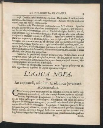 Logica Nova, Sive Ars cogitandi ad usum Academicae Iuventutis accommodata.