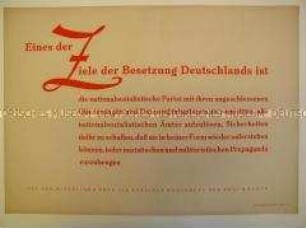 Maueranschlag mit Zitat aus der Erklärung der Alliierten zur Potsdamer Konferenz: Über die Zerschlagung der NSDAP