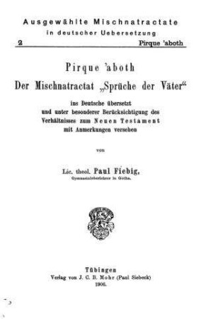 Ausgewählte Mischnatractate in deutscher Übersetzung
