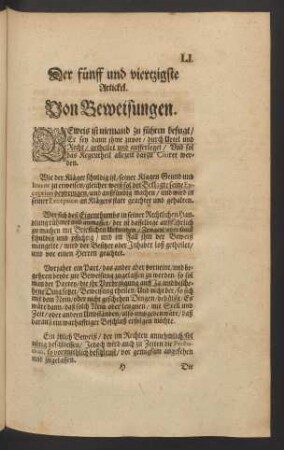 Der fünff und viertzigste Artickel. Von Beweisungen.