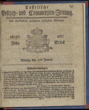 26tes Stueck, Montag den 27ten Junius 1803