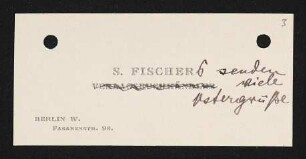 Brief von Samuel Fischer und Hedwig Fischer an Gerhart Hauptmann