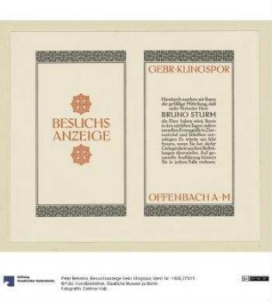 Besuchsanzeige Gebr. Klingspor