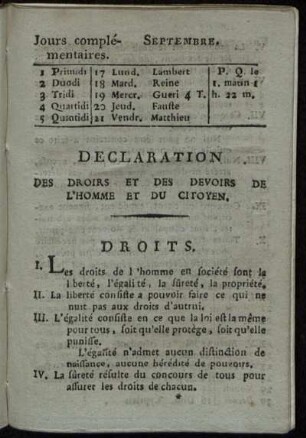 Déclaration Des Droirs Et Des Devoirs De L'Homme Et Du Citoyen.