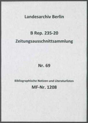 Bibliographische Notizen und Literaturlisten