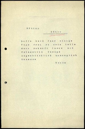 E. Kunze an G. Welter