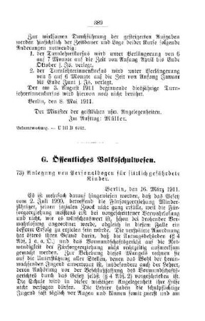 Anlegung von Personalbogen für sittlich gefährdete Kinder : [G. Öffentliches Volksschulwesen]