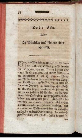 Dritte Rede. Ueber die Pflichten und Rechte einer Mutter.
