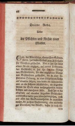 Dritte Rede. Ueber die Pflichten und Rechte einer Mutter.