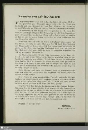 Kameraden vom Res.-Inf.-Rgt. 102!