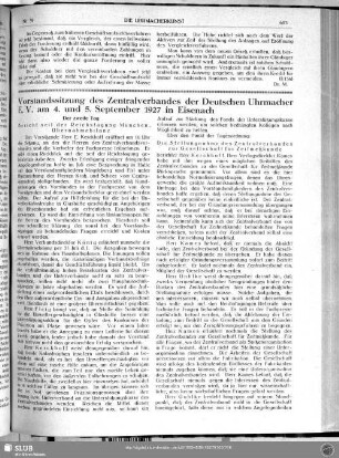 Vorstandssitzung des Zentralverbandes der Deutschen Uhrmacher E. V. am 4. und 5. September 1927 in Eisenach