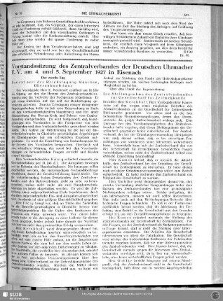 Vorstandssitzung des Zentralverbandes der Deutschen Uhrmacher E. V. am 4. und 5. September 1927 in Eisenach