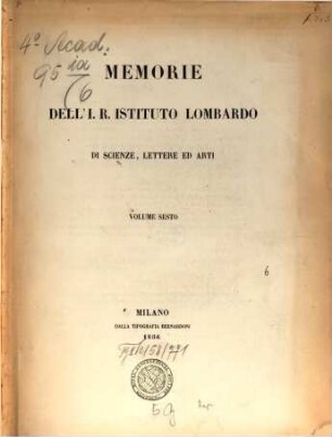 Memorie dell'I.R. Istituto Lombardo di Scienze, Lettere ed Arti, 6. 1856